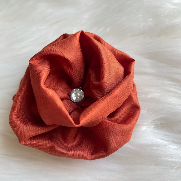 Burnt Orange Flower Hair Clip With Rhinestone, Flowers, Hair Clips - Picture 3 of 5